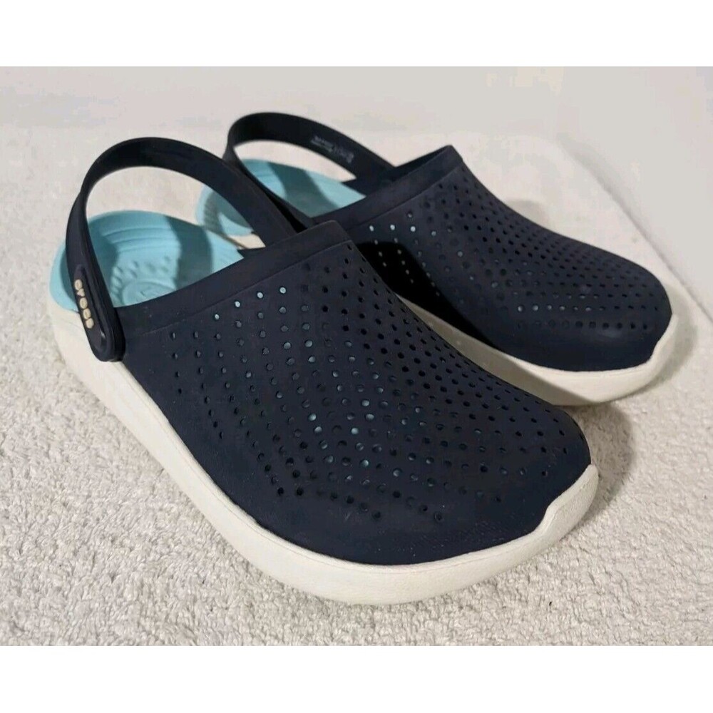 CROCS Navy and Light Blue and White Perforated Slip-On Clogs